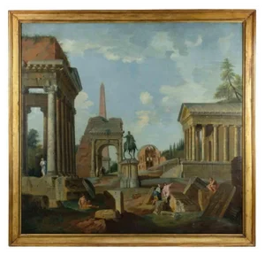 Francis Harding, Roman Ruins, Original Oil on Canvas, 17th Century