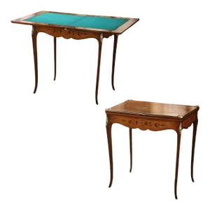 19th Century French Louis XV Inlaid Walnut & Bronze Folding Game Table With Felt