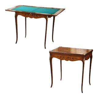 19th Century French Louis XV Walnut Marquetry Folding Game Table With Felt For Sale