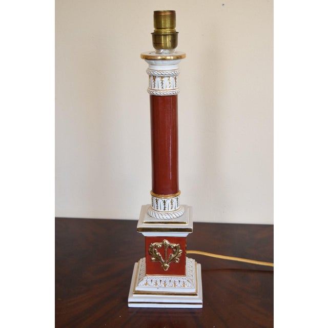1950s Italian Red and Gold Ceramic Column Table Lamp, 1950s For Sale - Image 5 of 13