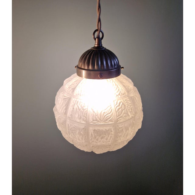 Art Deco Pendant Lights in Pressed Molded Frosted Glass, 1930s, Set of 2 For Sale - Image 12 of 16