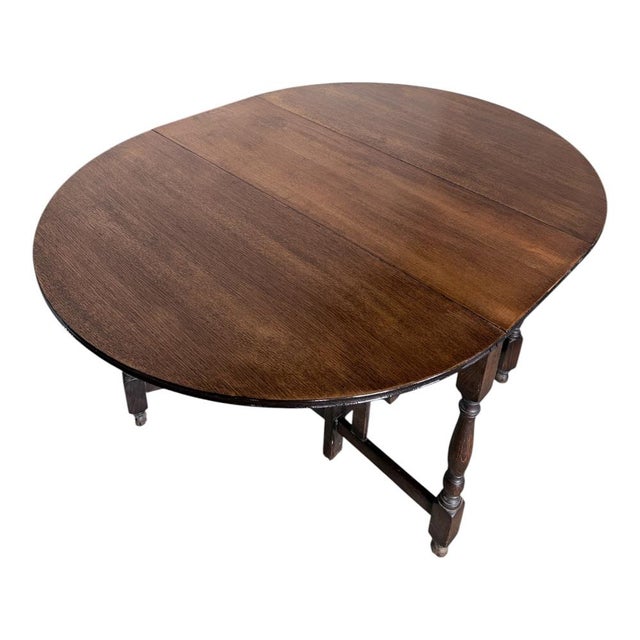 Brown Vintage Oak Drop Leaf Dining Table, 1950s For Sale - Image 8 of 10