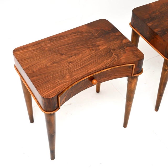1930s Vintage Art Deco Swedish Walnut Side Tables, 1930, Set of 2 For Sale - Image 5 of 11