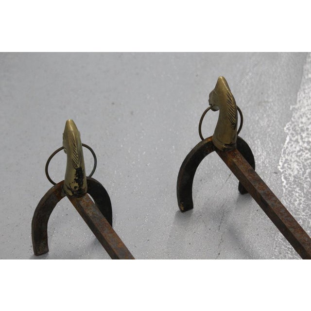 Gold Horse Decor Fireplace Andirons, 1950s, Set of 2 For Sale - Image 17 of 18