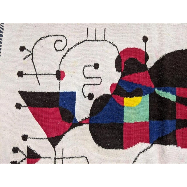 Mid-Century Modern Wool Textile Wall Hanging, Style Joan Miro For Sale - Image 3 of 4