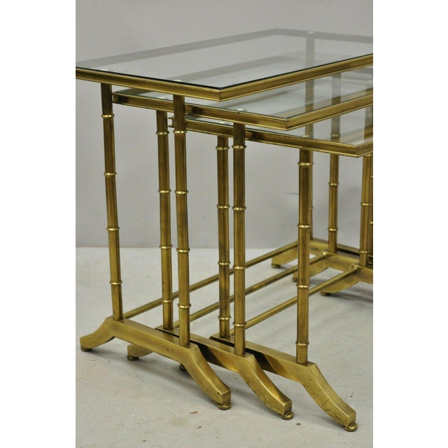 Brass Faux Bamboo Glass Top Nesting Side Tables Set of 3 Chairish