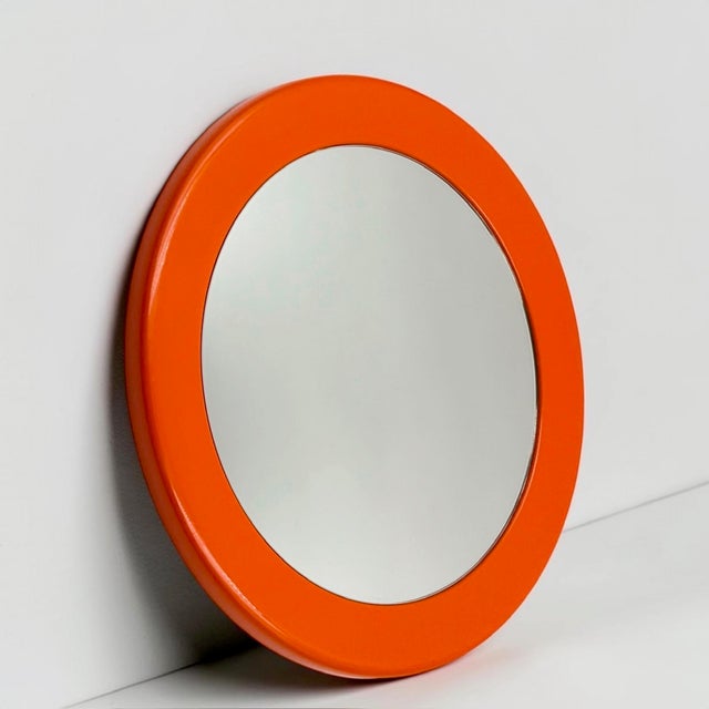 Round Space Age Wall Mirror in Orange, France, 1970s For Sale - Image 6 of 12