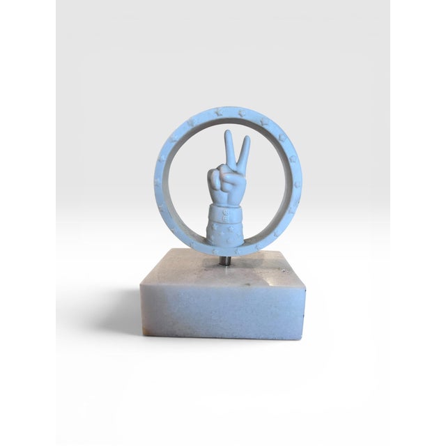 Jonathan Adler Marble Peace Sign Sculpture on Marble Base For Sale In West Palm - Image 6 of 8