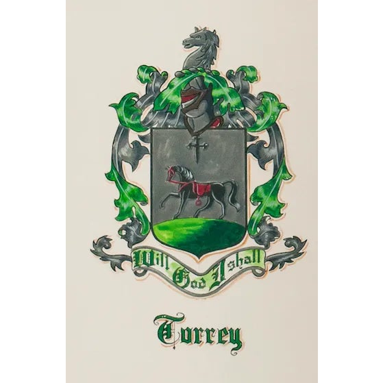 Classic Turrey 'With God I Shall' coat-of-arms in gouache c1950s! Image Sz: 11 3/4"H x 9 3/4"W