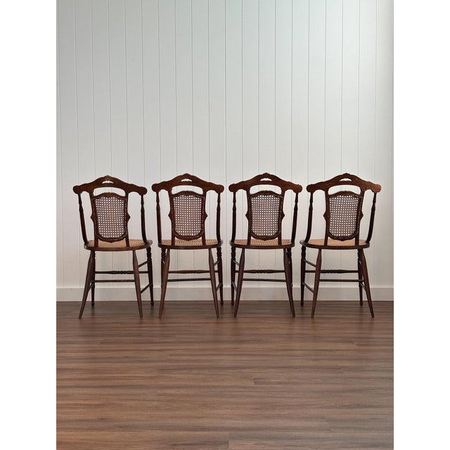 Victorian Era Antique Cane & Wood Dining Chairs, Set of 4 For Sale - Image 15 of 18