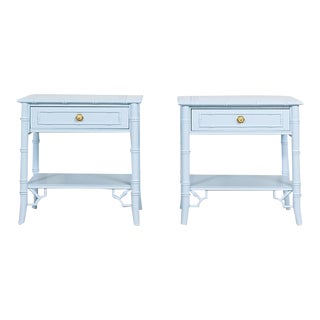 1960s Pair of Vintage Thomasville Allegro Nightstands Lacquered Soft Sky For Sale