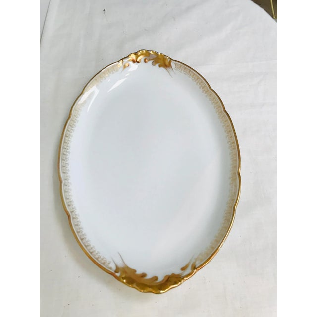 French Limoges France Gold Trimmed Oval Serving Platter For Sale - Image 3 of 6