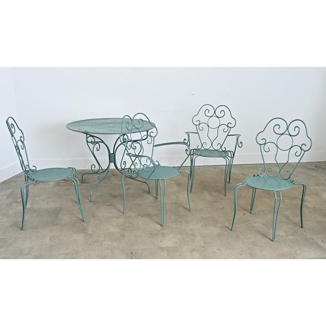 Green French Vintage Garden Table Set of Four Chairs and Table For Sale - Image 8 of 12