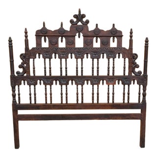 Pagoda Spanish Revival Spindle Carved Headboard Full For Sale