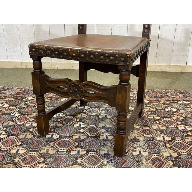 High-Backed Chair in Oak and Leather, Early 20th Century For Sale - Image 12 of 14