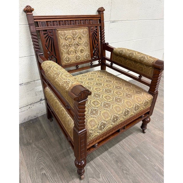 Victorian Antique Victorian Eastlake Library Chair Lounge Chair Armchair For Sale - Image 3 of 16