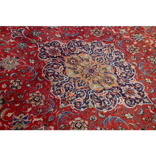 1960s Vintage Kerman Persian Wool Rug Handmade in Red With Allover Motif For Sale - Image 4 of 7