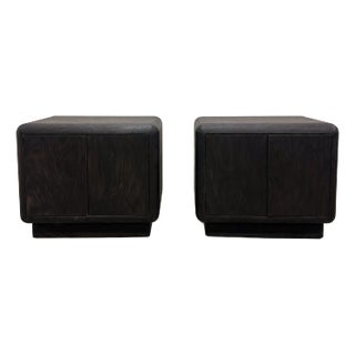 Pair of Vintage Mid-Century Modern Dark Brown Nightstands 70s 80s Postmodern Retro MCM For Sale