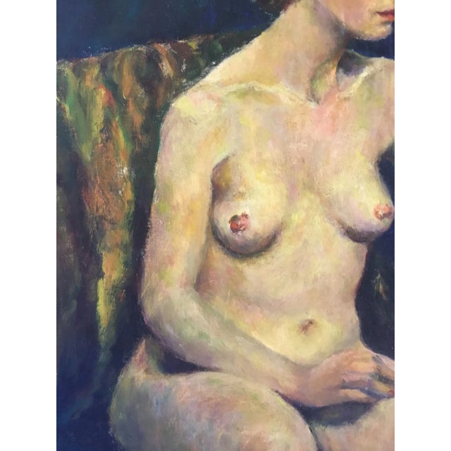 Realism Vintage Painting - Full Length Portrait - Seated Female Nude - Oil on Canvas - Mid 20th C. For Sale - Image 3 of 12