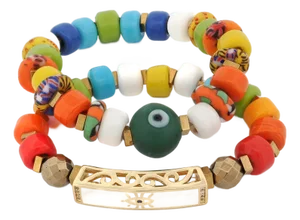 Colorful Protection Evil Eye Charm Ceramic Bracelet Duo