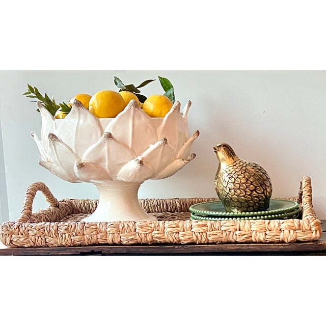 Italian Majolica Artichoke Pedestal Bowl, Antique Ivory For Sale In Washington DC - Image 6 of 6