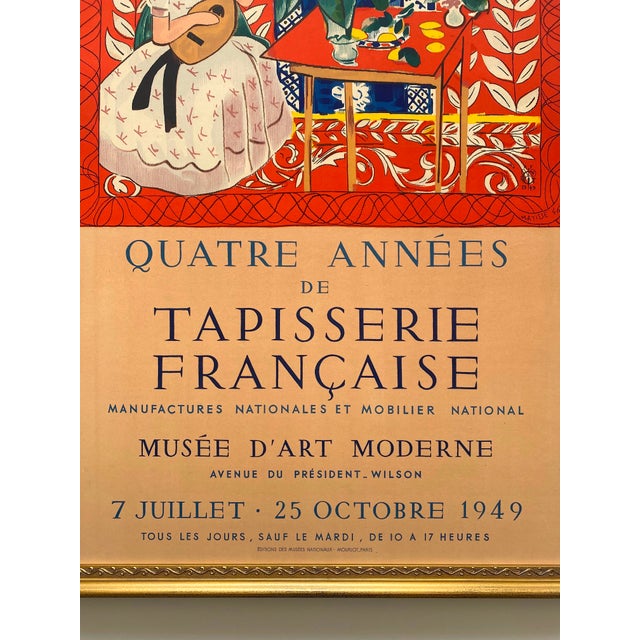 Persimmon Henri Matisse Vintage 1949 Mourlot Fine Art Lithograph Print Framed Paris Exhibition Poster " La Femme Au Luth " 1946 For Sale - Image 8 of 14