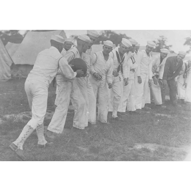 1918 Sailors Exercising With Medicine Ball Antique Photograph For Sale - Image 4 of 4