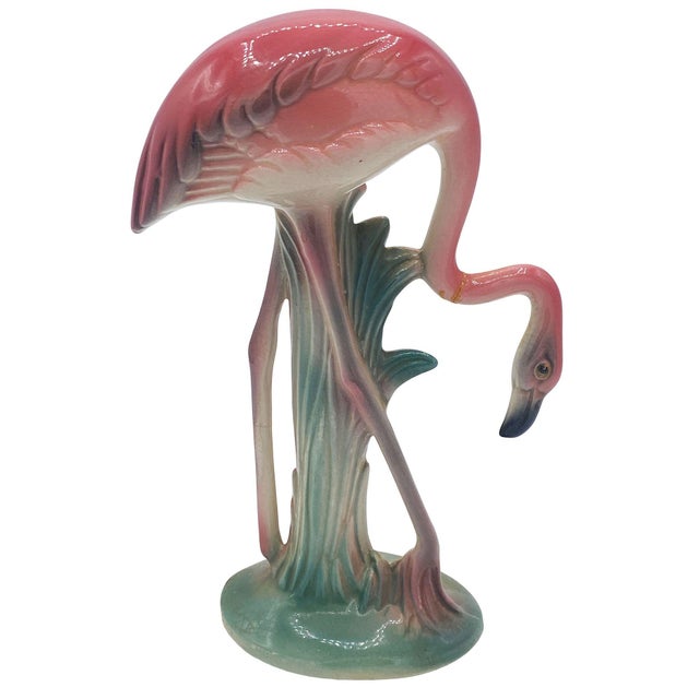 1950s 1950s Mid-Century Pink Drinking Flamingo Ceramic Tabletop Sculpture Set by Brad Keeler, 2 Pieces For Sale - Image 5 of 16