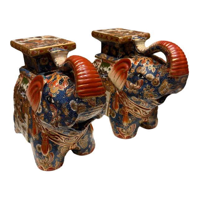 Japanese Porcelain Satsuma Style Elephant Figures For Sale