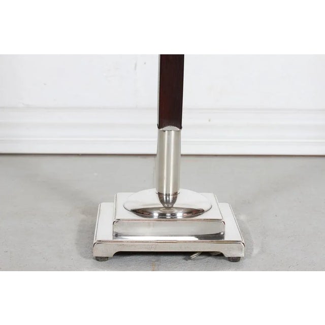 1940s Art Deco Danish Floor Lamp in Silver and Dark Mahogany with New Shade, 1940s For Sale - Image 5 of 10