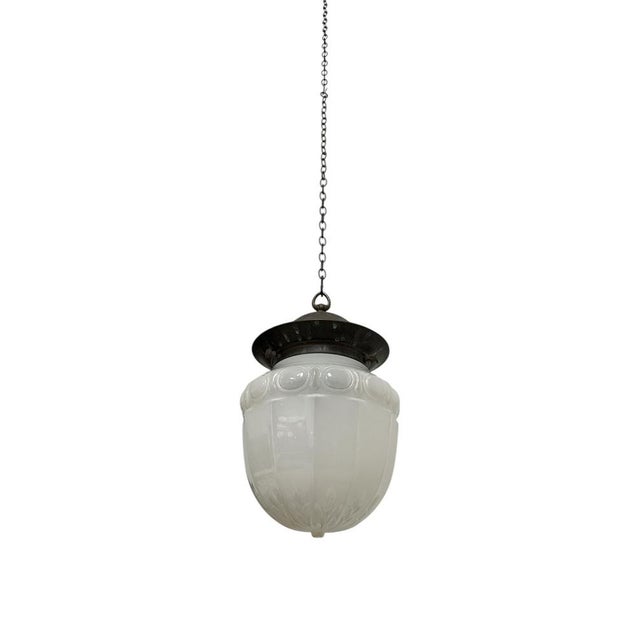 Antique English Opaline Milk Glass Ceiling Pendant Light, 1890s For Sale - Image 4 of 6