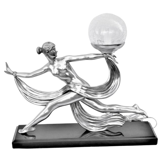 1990s Art Deco Nude Lamp/after A.Ouline Silvered Bronze For Sale - Image 15 of 18