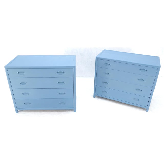 Blue Pair Michael Taylor For Baker Light Grey Blue 4 Drawer Dressers Bachelor Chests For Sale - Image 8 of 13