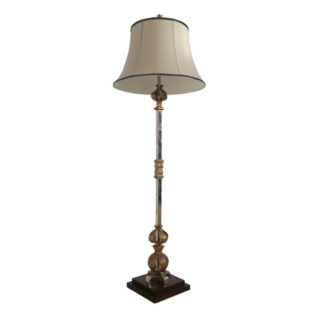 Steel & Brass Quality Floor Lamp W. Shade For Sale