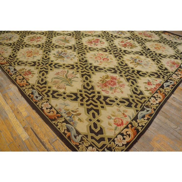 Pink 1920s Black Floral Antique French Aubusson Rug 9' 8'' X 15' 3'' Handknotted Wool Carpet For Sale - Image 8 of 10