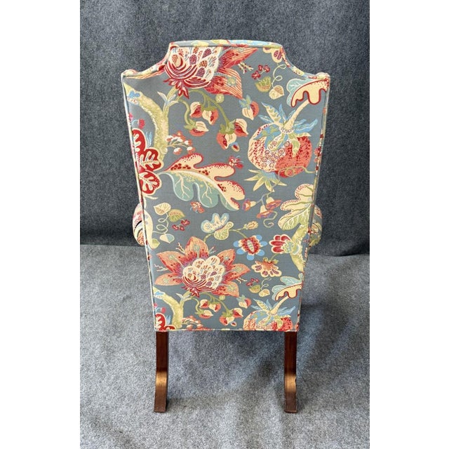 Vintage High Back Blue Floral Wingback For Sale - Image 4 of 12