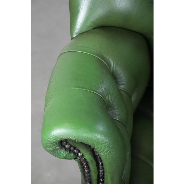 Animal Skin Large English Style Chesterfield Office Chair in Green Cowhide Leather For Sale - Image 7 of 18