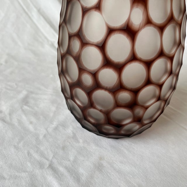 Italian Hand Blown Murano Glass Vase in Eggplant Color Signed by Artist For Sale - Image 4 of 13