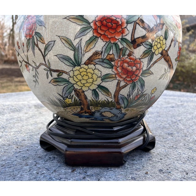 Asian floral lamp with distinctive style for a variety of interiors. Original finial included.