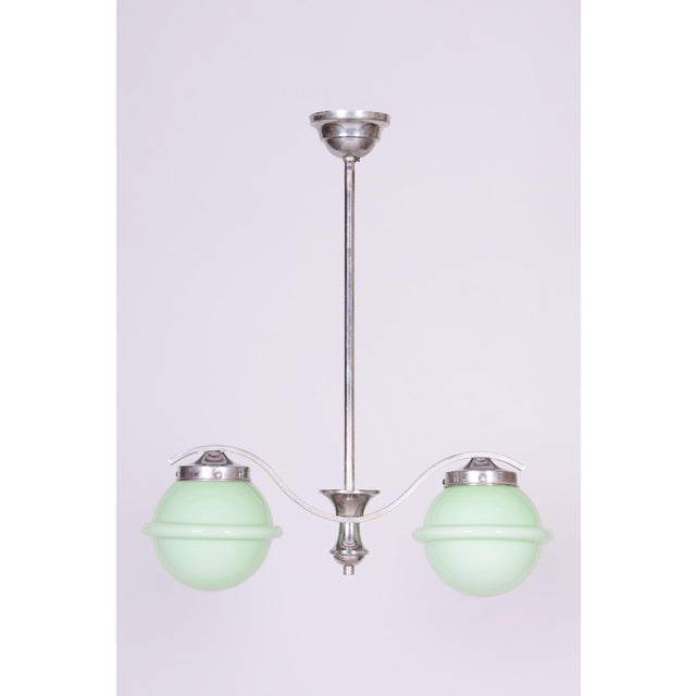 Czech Bauhaus Chandelier in Chrome-Plated Steel and Opaline Glass, 1930s For Sale - Image 12 of 12