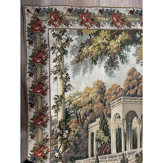 This scene is the view from the garden of a villa on the shores of Lake Como in Northern Italy. This beautiful tapestry is...