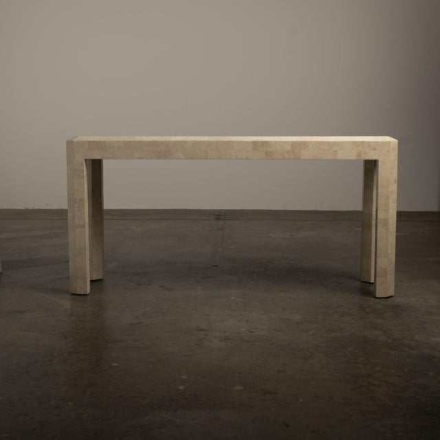 Mid-Century Modern 1980s Artisan Marble Console Table Travertine Maitland Smith Style Tessellated Stone For Sale - Image 3 of 12