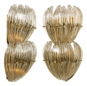 Glass Leaves and Brass Wall Lights attributed to J. T. Kalmar, 1960s, Set of 2