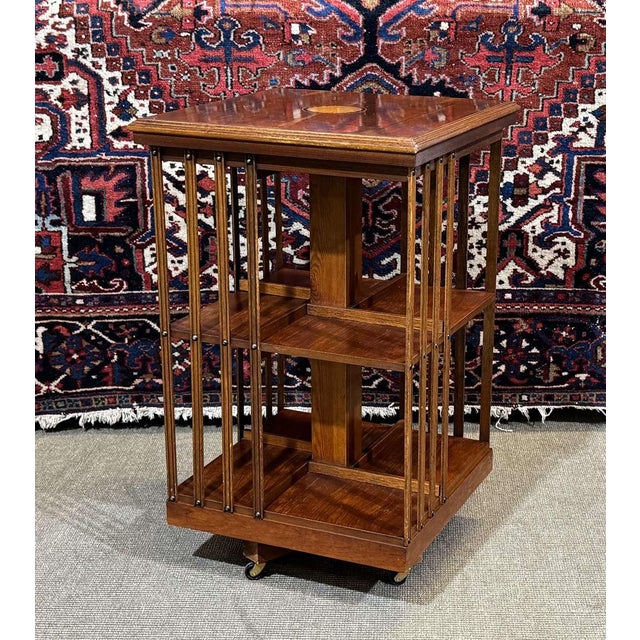English Revolving Bookcase in Yew Wood, 1970s For Sale - Image 4 of 13