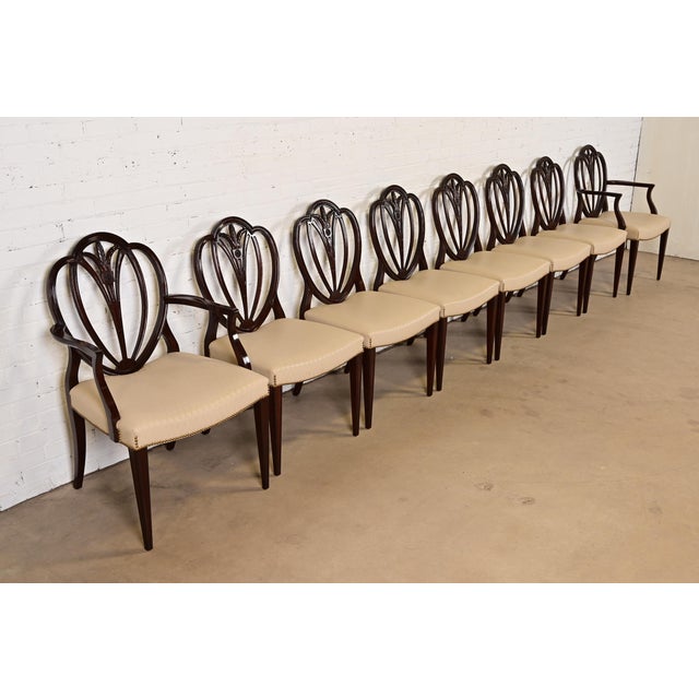 Baker Furniture Style Georgian Carved Mahogany Shield Back Side Chairs or Dining Chairs, Pair For Sale - Image 11 of 12