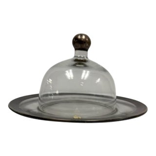 Mid 20th Century Hollywood Regency Dorothy Thorpe Smoked Glass Cheese Dome & Platter Set For Sale