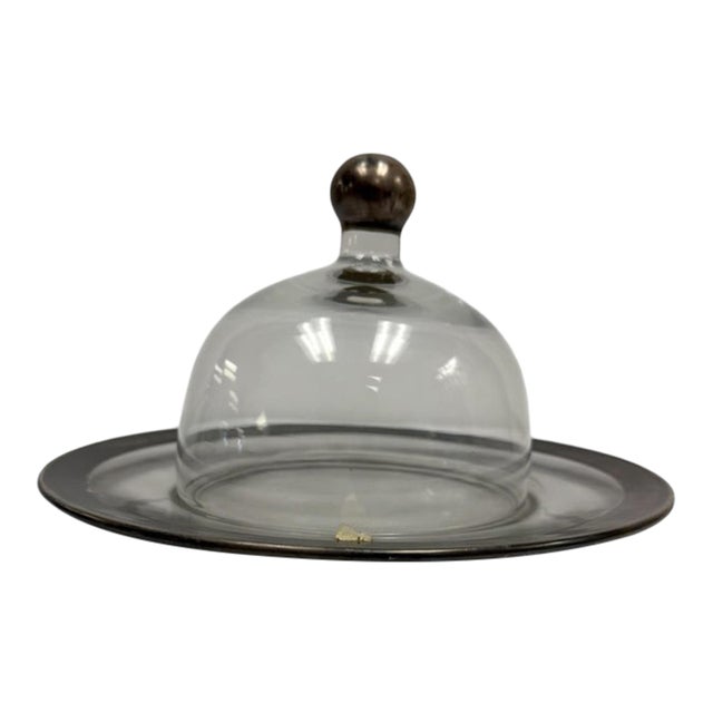 Mid 20th Century Hollywood Regency Dorothy Thorpe Smoked Glass Cheese Dome & Platter Set For Sale