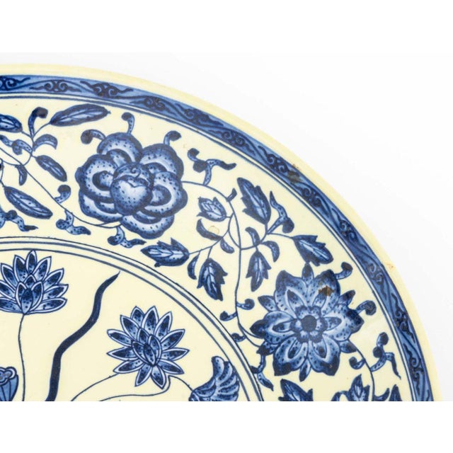 Chinese Chinese Blue & White Lotus Motif Porcelain Charger For Sale - Image 3 of 9