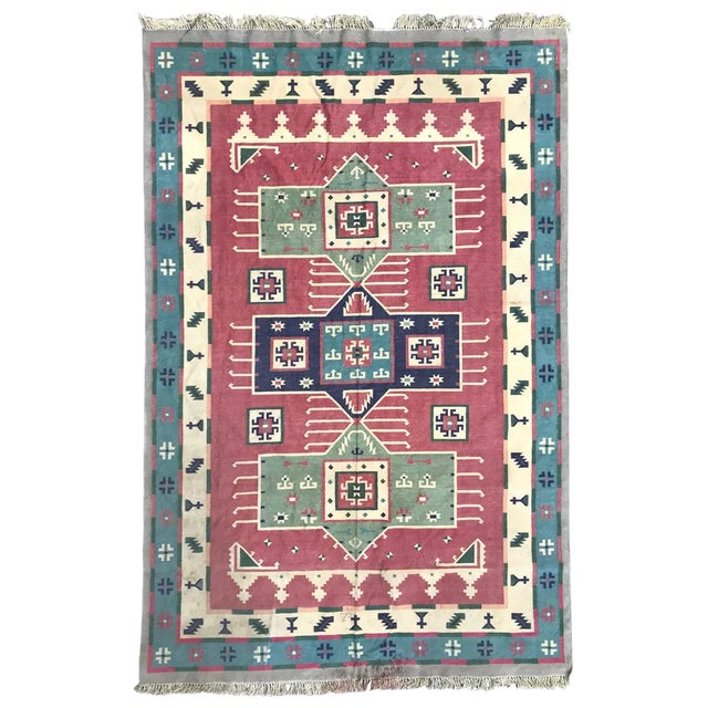 Vintage Indian Durhi Cotton Flat Rug For Sale