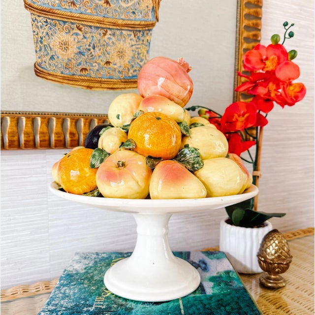 Orange Large Spanish Faience Mixed Fruit Topiary Centerpiece on Pedestal For Sale - Image 8 of 8
